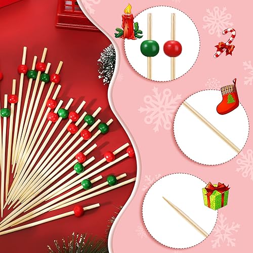 Miniatura 10 de 200 palillos de dientes elegantes para aperitivos hechos a mano, palillos de bambú de madera multicolor, pinchos decorativos largos de 5.5 pulgadas