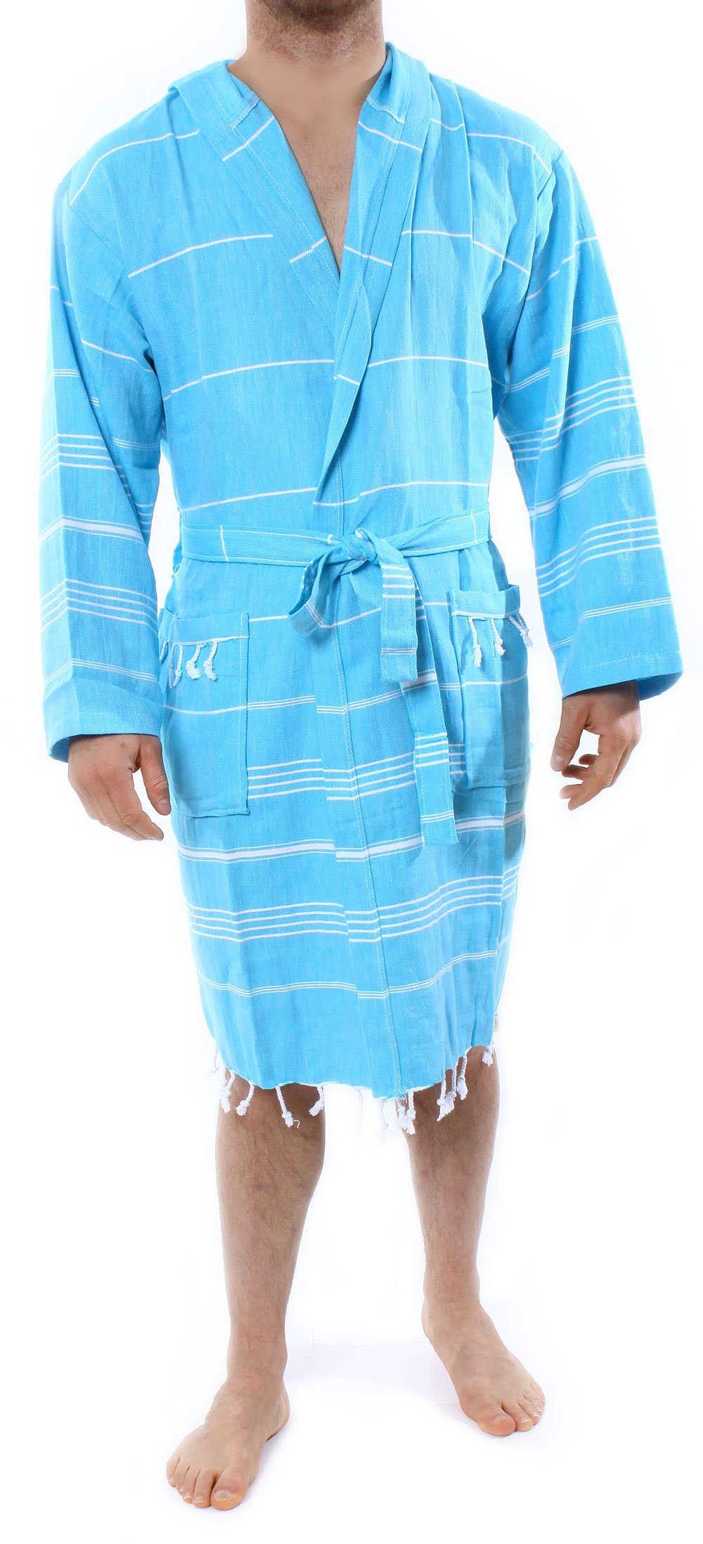 Cacala mens Turkish Hooded Bathrobe With Pocket for Men Women Lightweight Soft Ultra Absorbent Beach, Pool