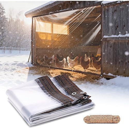 7 x 10 FT Chicken Coop Cover for Winter, Waterproof Chicken Run Tarp with Rope, Anti-Tear Chicken Coop Insulation Windproof Winterizing Cover for Porch Patio Poultry Cage