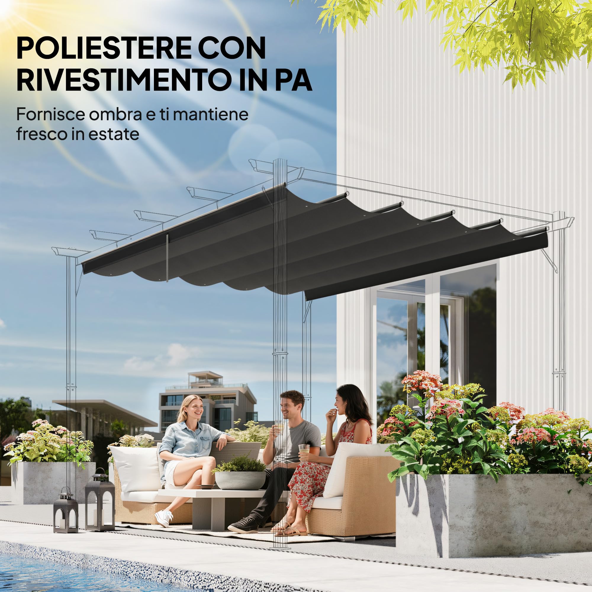 Outsunny Tetto di Ricambio per Gazebo Pergola, 350x260 cm, Poliestere Traspirante, Grigio Scuro