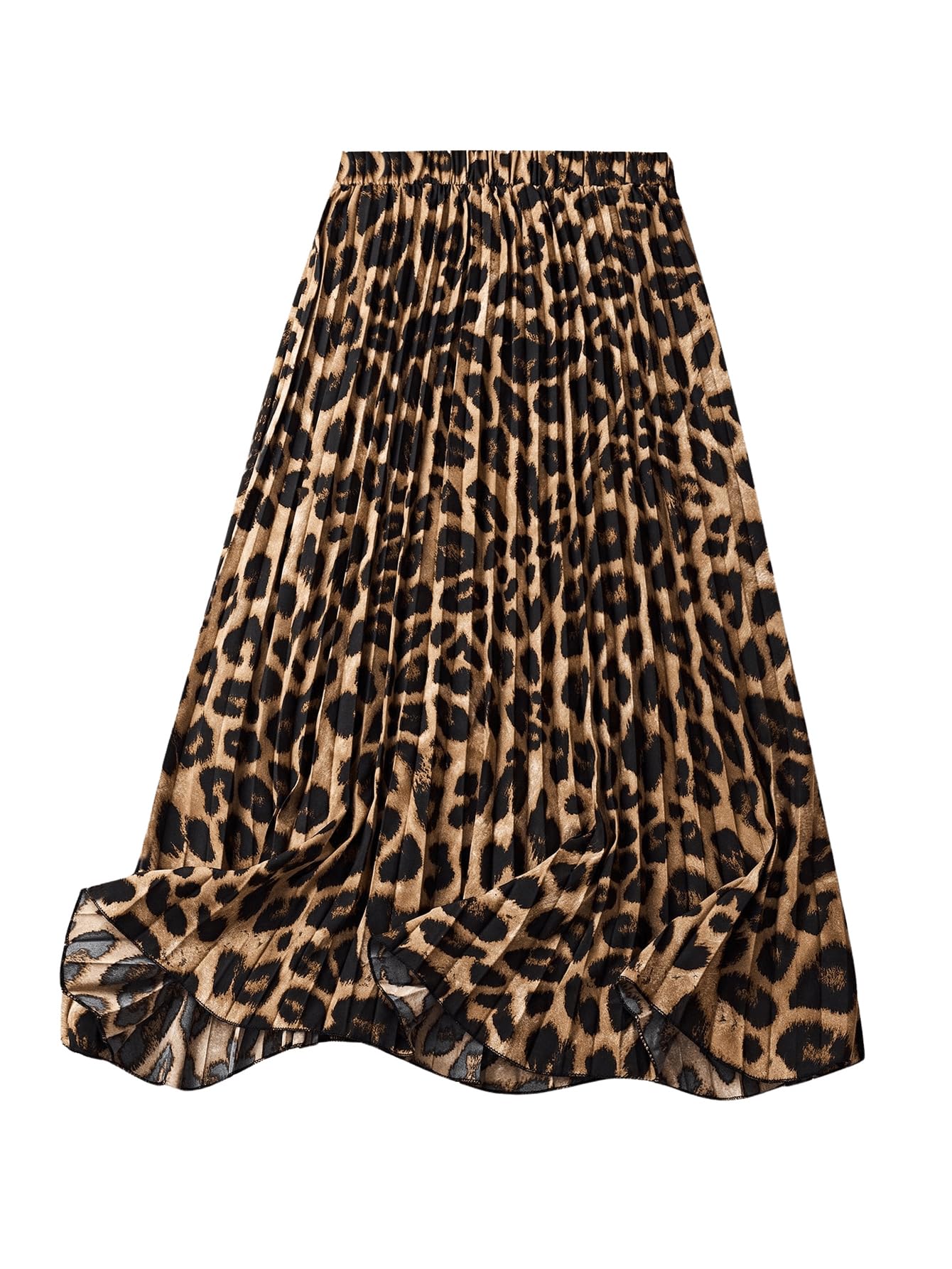 GORGLITTER Womens Cheetah Leopard Pleated Maxi Skirts Fall Dressy Animal Printed High Waisted Flowy Long Skirts Trendy