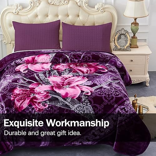 Miniatura 6 de MERRY HOME Manta de forro polar coreano, tamaño King, 85 x 95 pulgadas, 9 libras, suave y pesada y cálida, manta de cama Raschel gruesa para