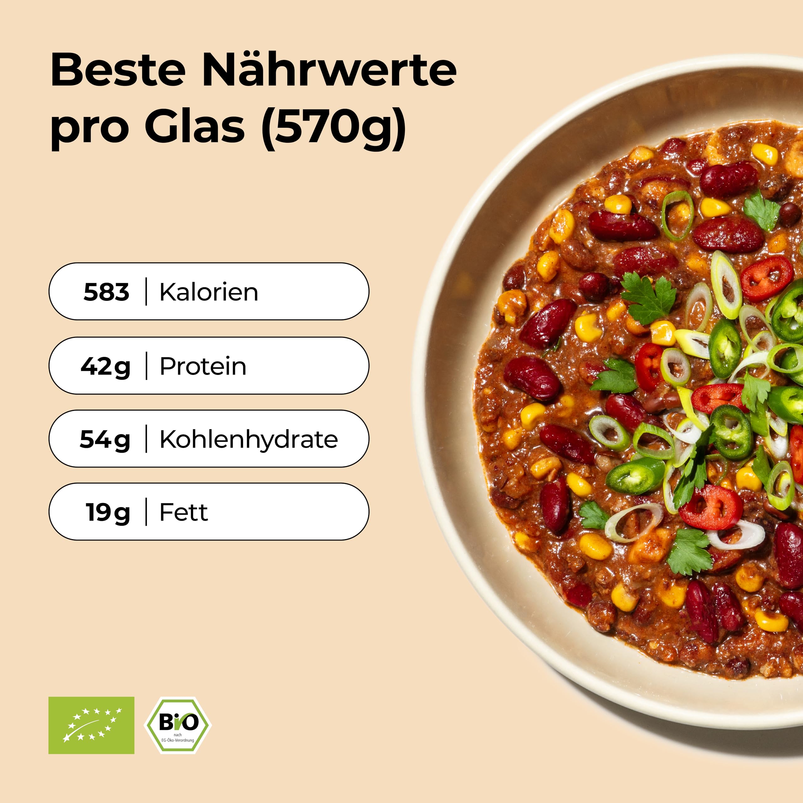 Löwenanteil - 100% Bio-Eintopf CHIPOTLE CHILI - 6x 570g Glas - Proteinreiches Fertiggericht mit bestem Rindfleisch & Süßkartoffel - Ohne Zuckerzusatz & Glutenfrei