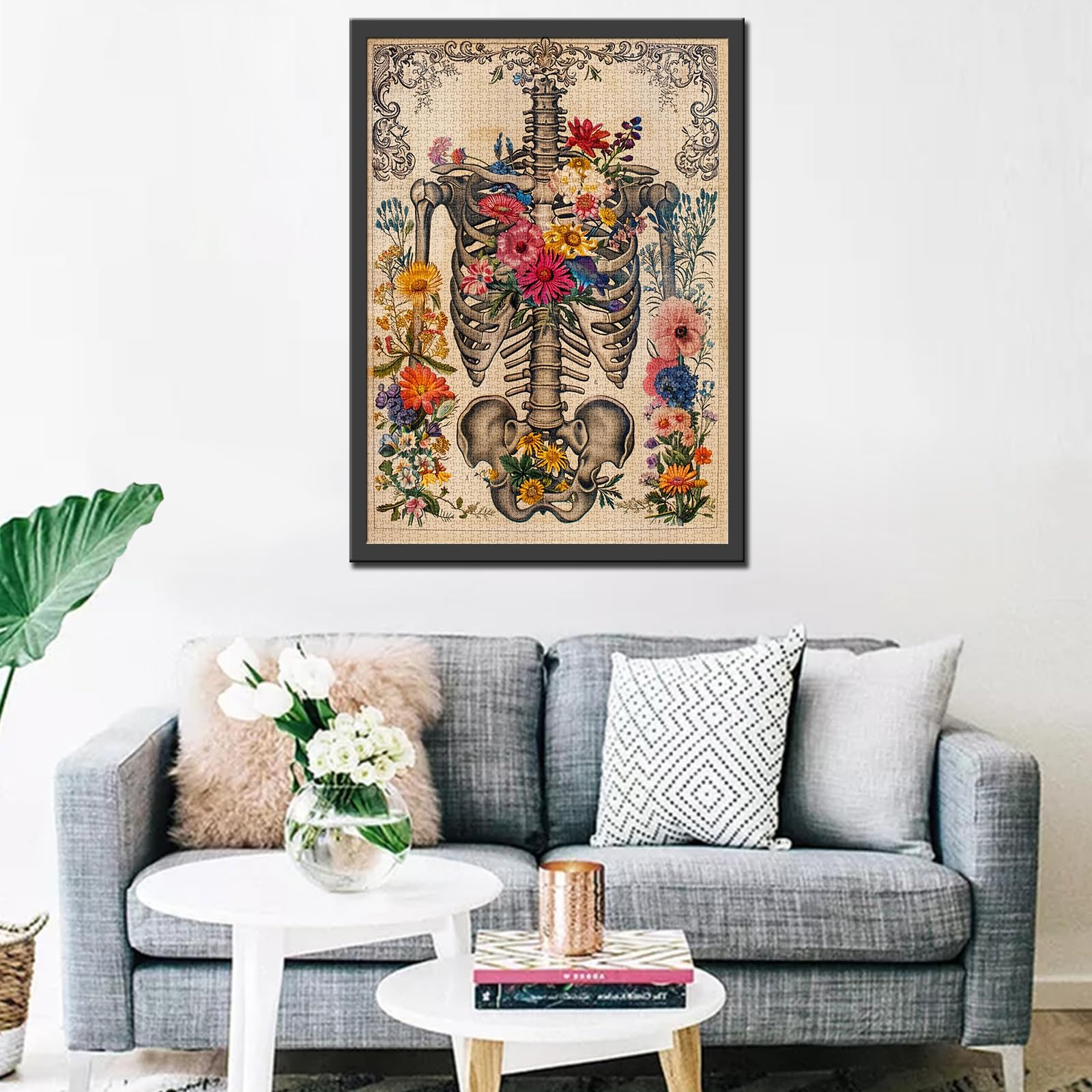 Rib Cage Skull Flower Jigsaw Puzzle Human Organ/Anatomy 1000 Pieces Puzzles Game Florals Jigsaw Puzzles for Adults Home Decor DIY Craft Puzzle Gift for Friends and Family - Image 3