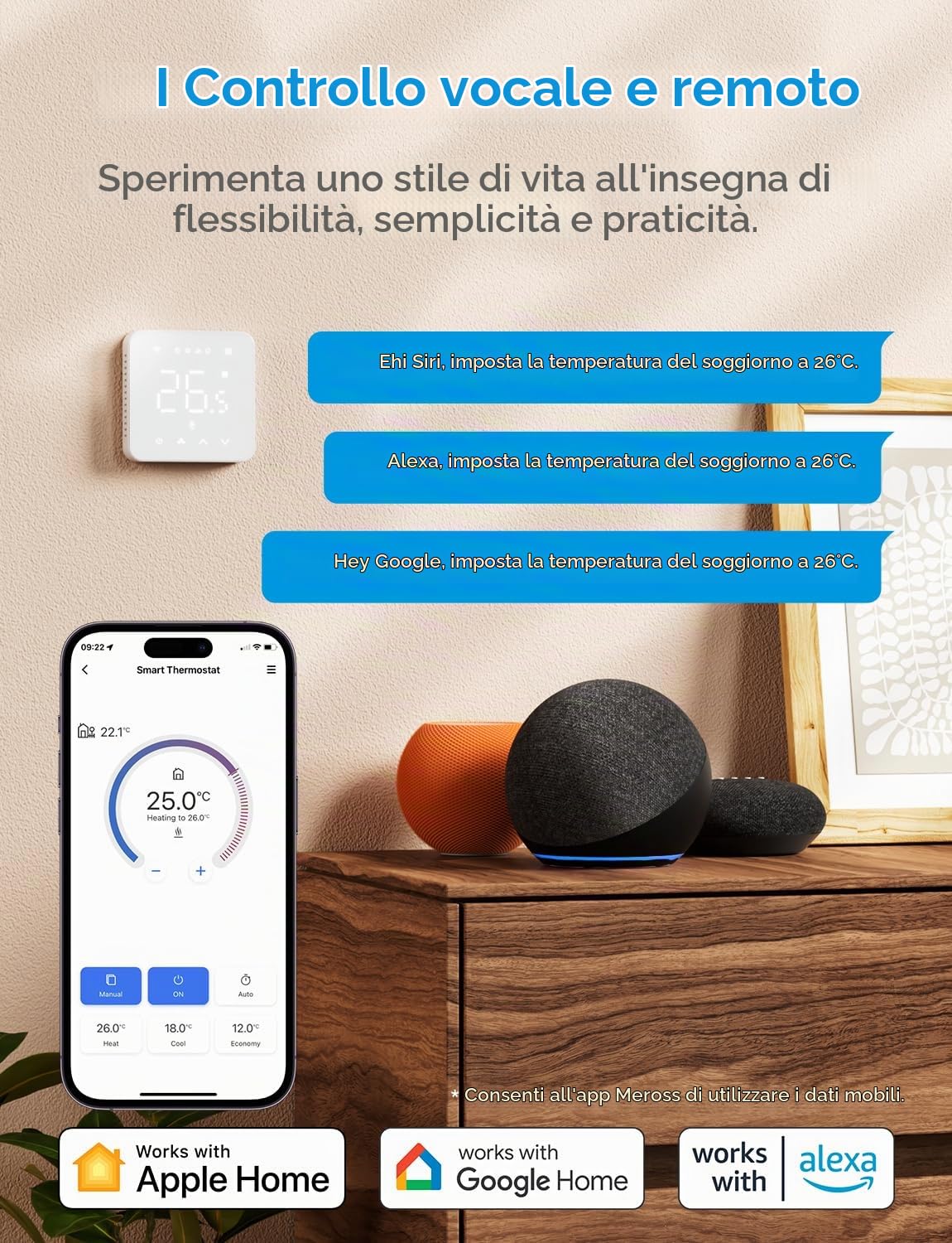Meross Termostato WiFi per Caldaia, Termostato Smart con HomeKit, Alexa | Cronotermostato con Modalità Estiva, Compatibile con Google Home, Programmazione, Controllo Tramite App e Comandi Vocali