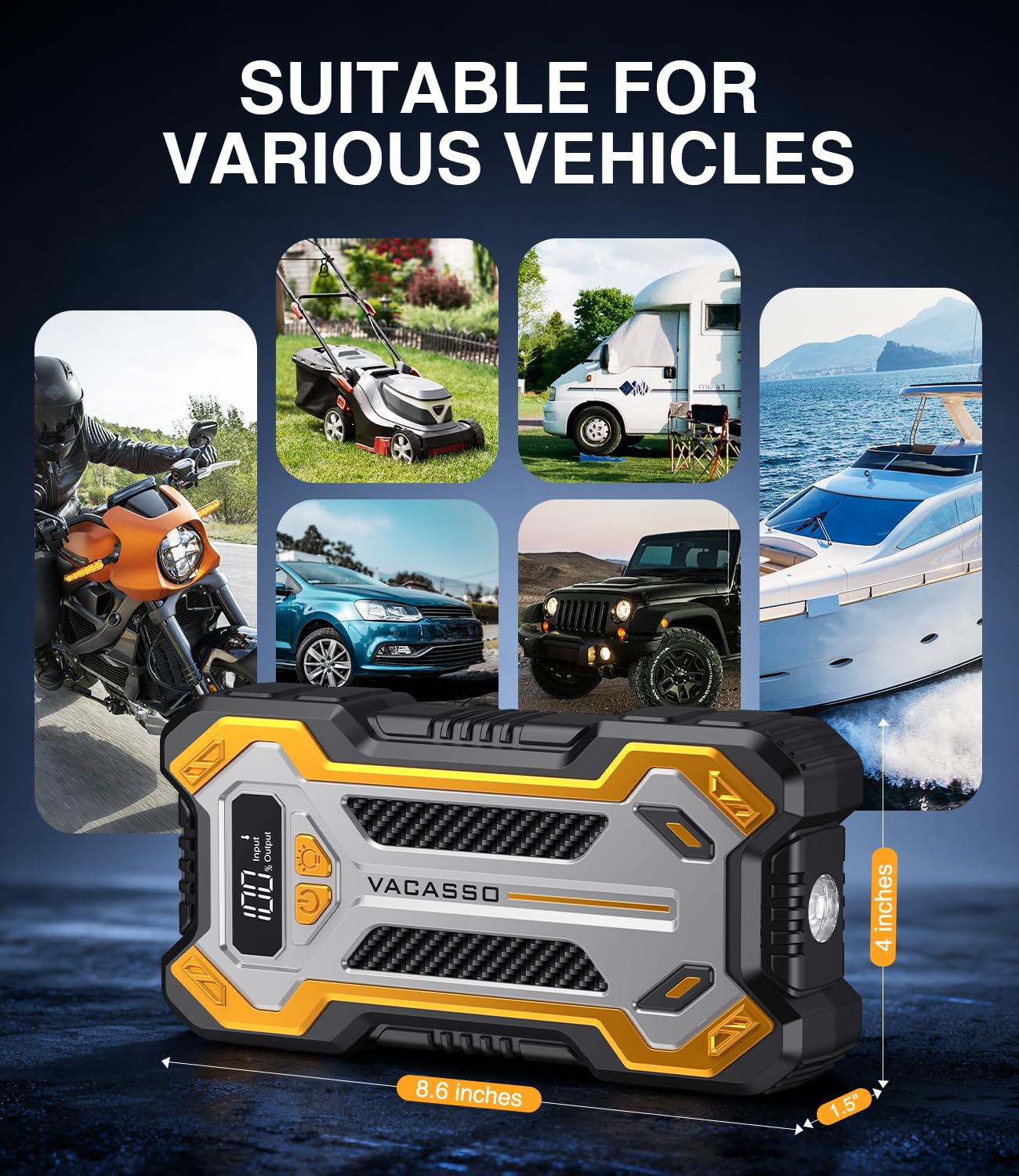 Car Jump Starter, VACASSO 5000A Car Battery Jump Starter for Up to 10L Gas and 8L Diesel Engines, 12V Portable Jumper Starter Power Pack with Booster Car Starter Jump Box, LED Light, Jumper Cable