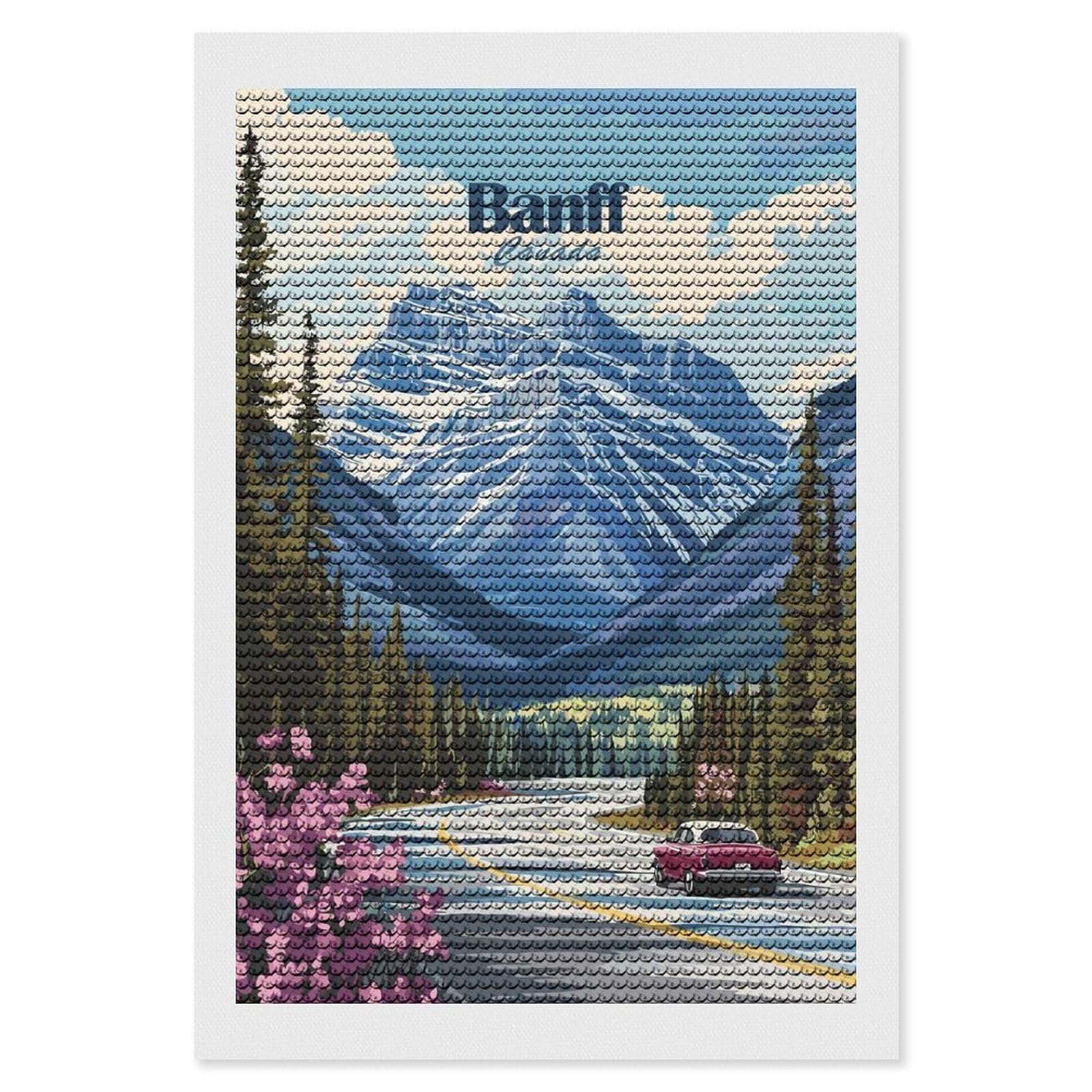 Junmoney Banff Canada Travel (2) DIY Diamond Art Canvas Kit 8"x12", Simple to Start, Fun Craft Experience, Modern Decor, Gift Idea, Adhesive Canvas