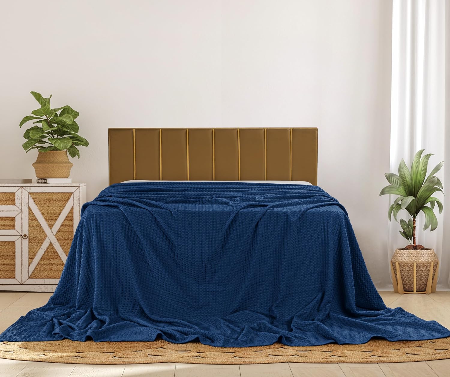 Utopia Bedding Navy 100% Cotton Waffle Blanket 300 GSM [Big - 120x120 Inch] Soft Lightweight Breathable Bed Blanket for All Season - Image 7