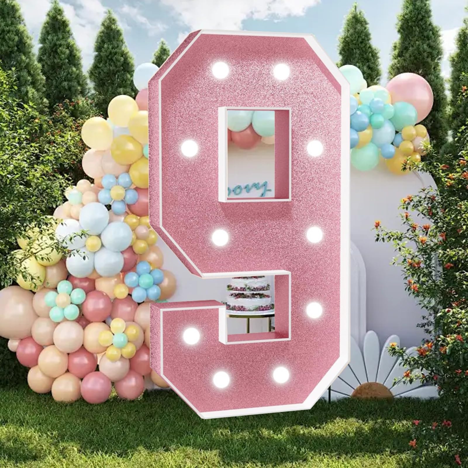 CHSUFBTY Pink 3FT Marquee Light Up Letters, Large Marquee Letters For Party Decoration, Mosaic Letters For Birthday, Light Up Large Block Letters For Baby Shower Wedding Decor(9,100cm/40in)
