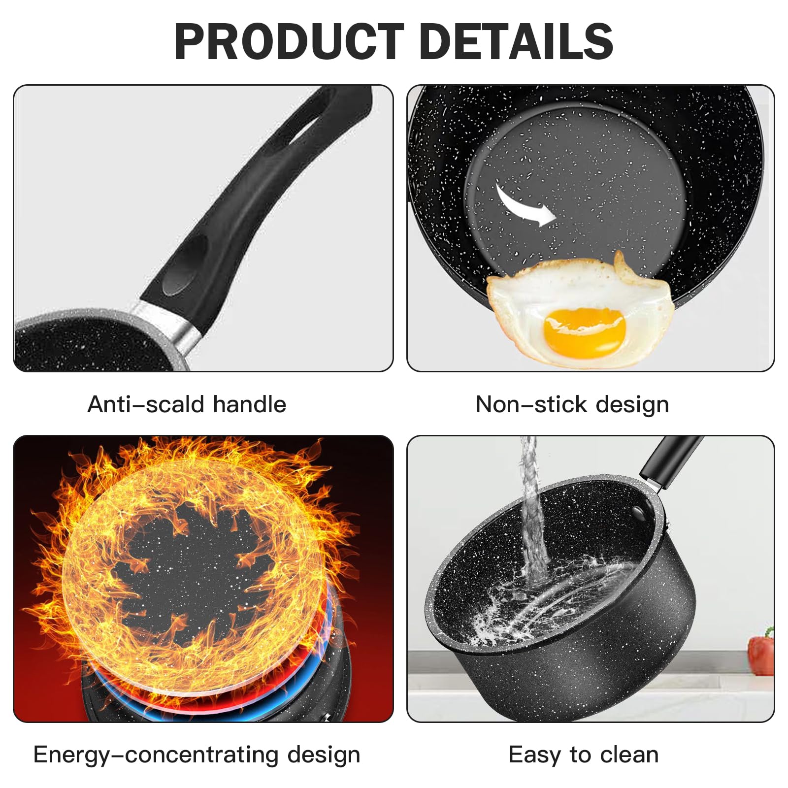 MeYuxg Olla para Leche Con Tapa, Cacerola de 18 Cm, Cacerola de Inducción de 2 L Antiadherente, con Mango Extraíble para todo Tipo de Cocinas, Universal para Cocinas de Inducción y de Gas(Negro)