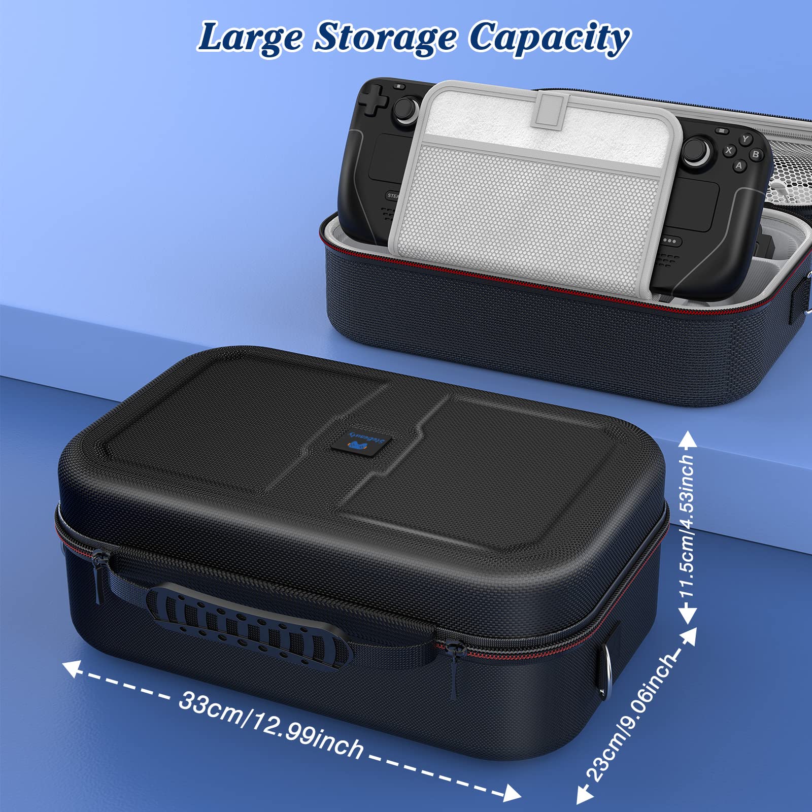 Steam Deck Case 2025 - Funda de transporte para consola y accesorios, almacenamiento de cargador adaptador de CA integrado, gran capacidad