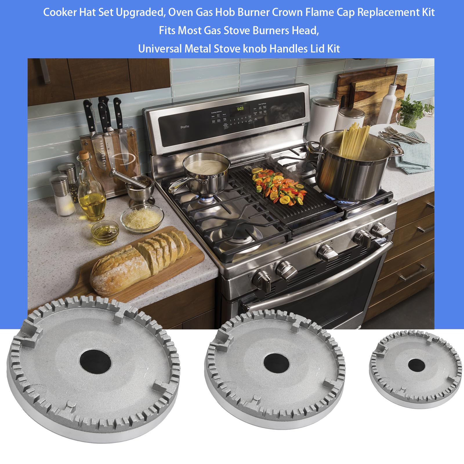 Spares2go Gasbrenner-Krone & Kappen Set Für New World Herde | 1x Klein, 2x Mittel, 1x Groß (55–100 Mm)