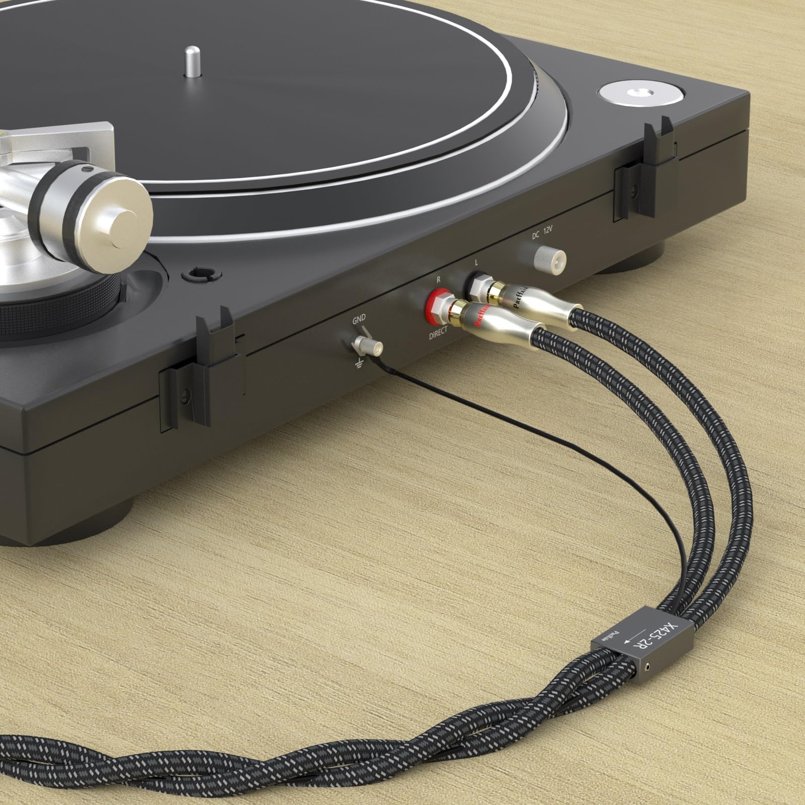Preffair Cavo per giradischi con filo di messa a terra, cavo RCA placcato oro, doppio cavo di interconnessione RCA stereo per preamplificatore, giradischi, amplificatore (X425-2R, 0,9 m)