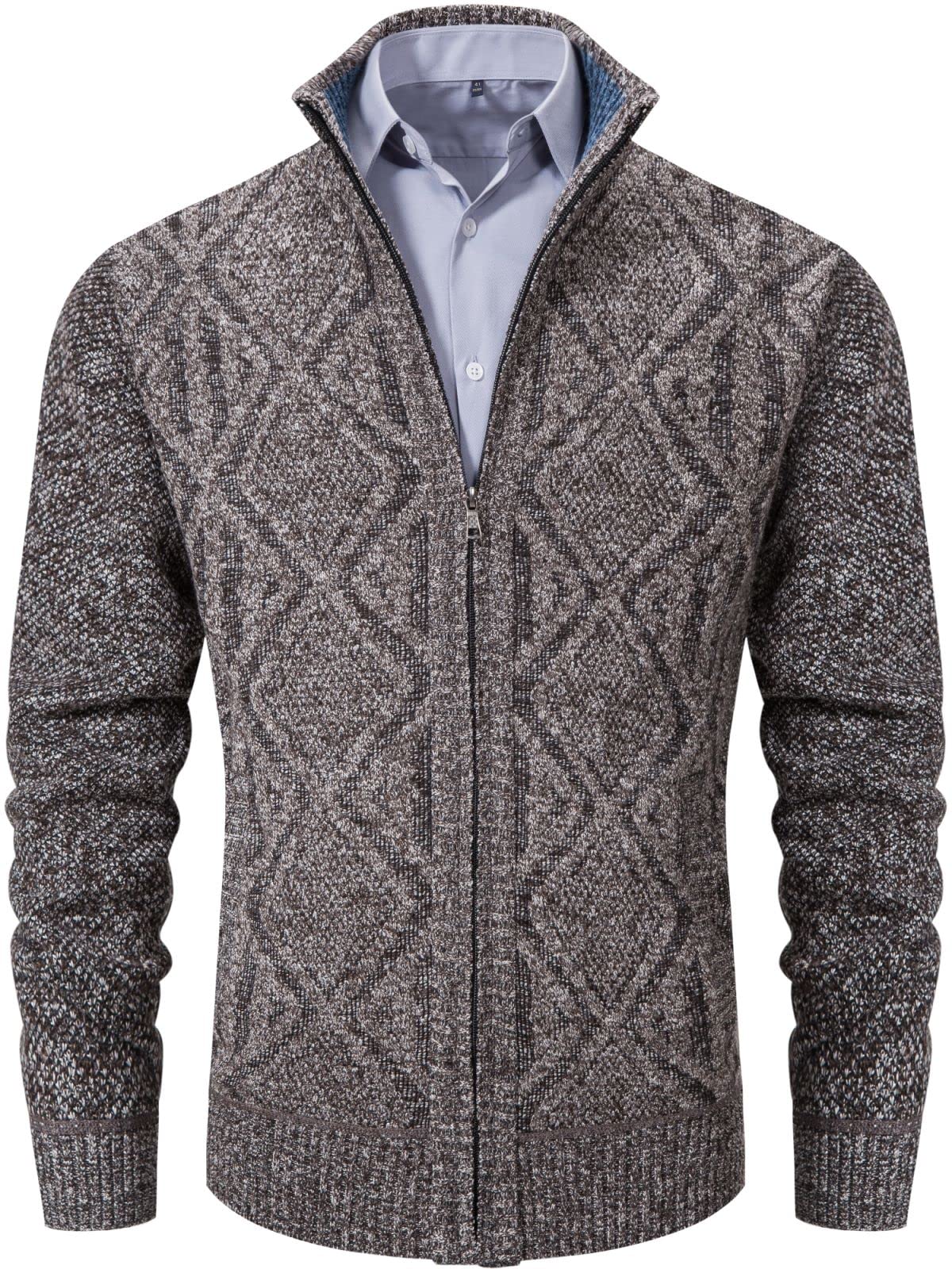 VtuAOL Men's Cardigan Sweaters Full Zip Sweaters Stand Collar Casual Knitted Cardigan with Pockets