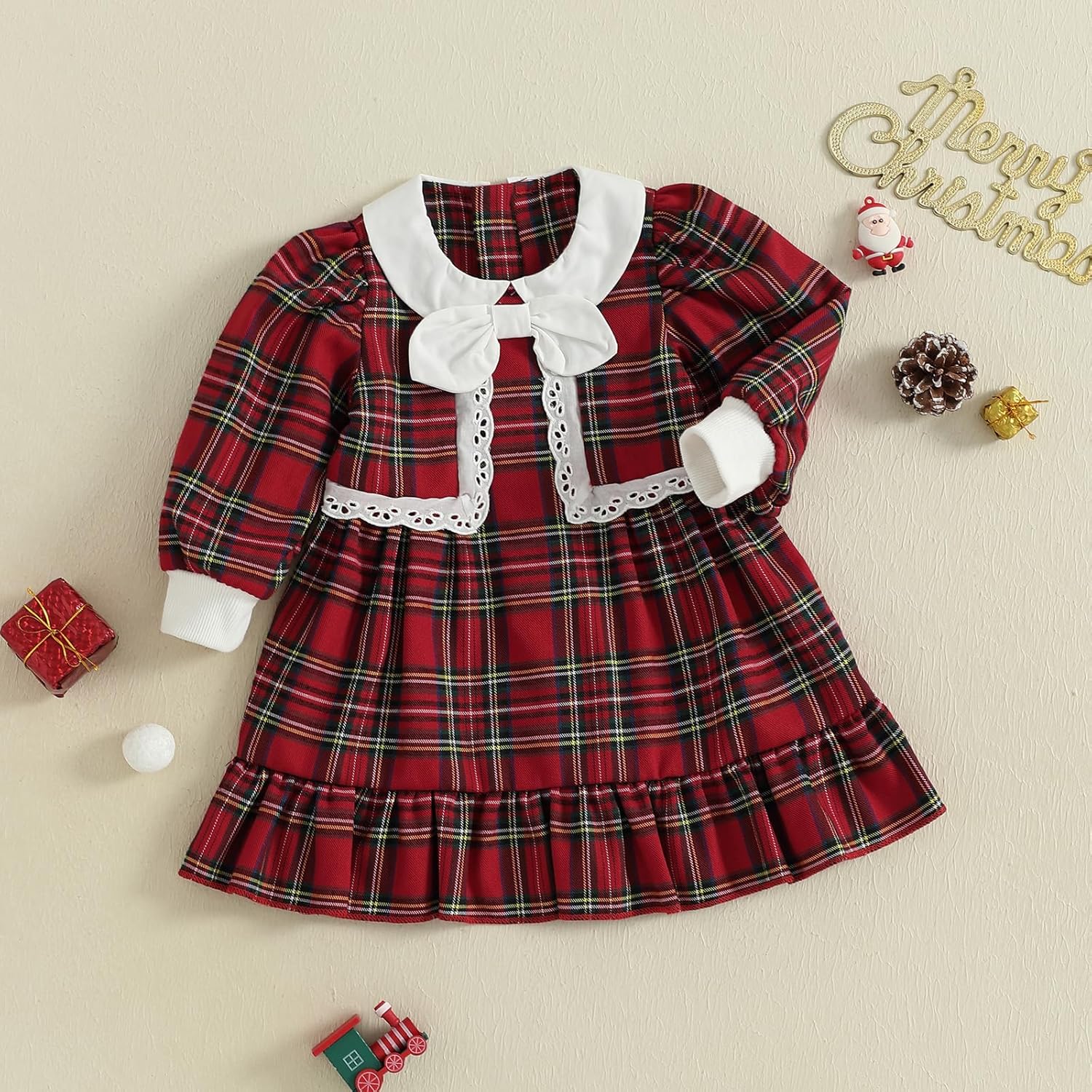 Kuriozud Toddler Baby Girl Plaid Dress Cute Party Dress for Christmas - Image 4
