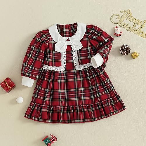 Miniatura 4 de Kuriozud Vestido a cuadros para niña pequeña, bonito vestido de fiesta para Navidad