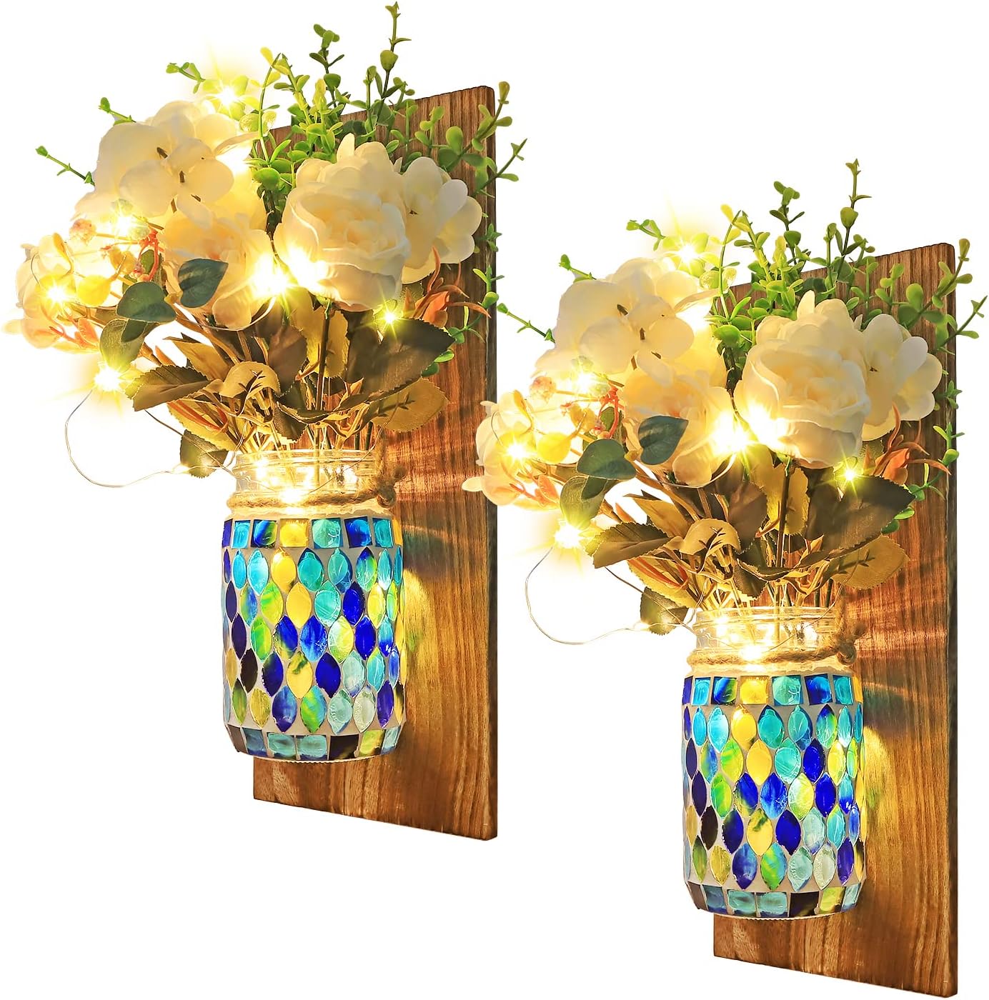 NEWNEN Mason Jar Wall Lights, Rustic Wall Sconces with 8 Modes