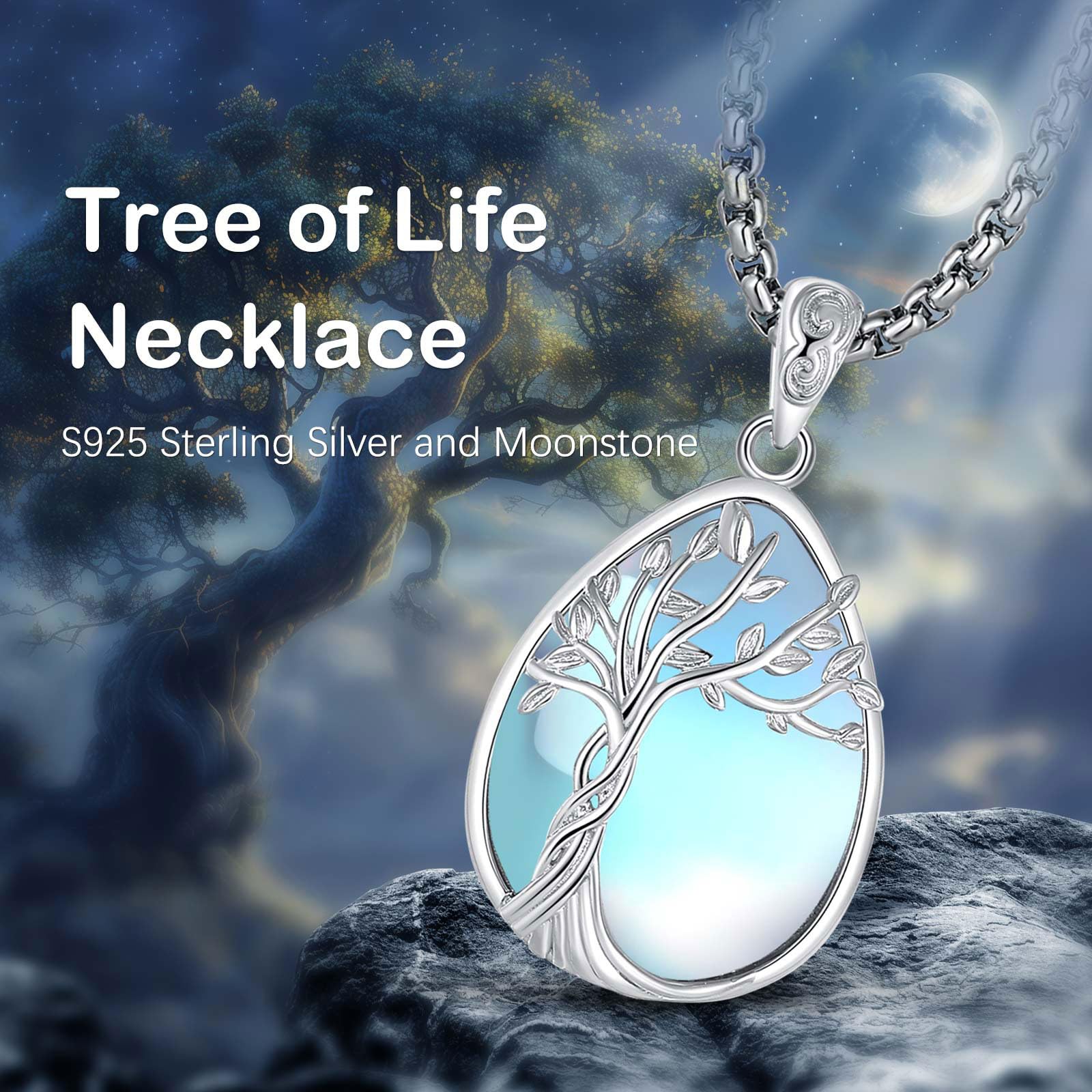 Collana con Pietra di Luna Turchese per Donne, Albero della Vita/Garofano/Farfalla Regalo di Gioielli per la Festa Della Mamma per la Mamma, 22"