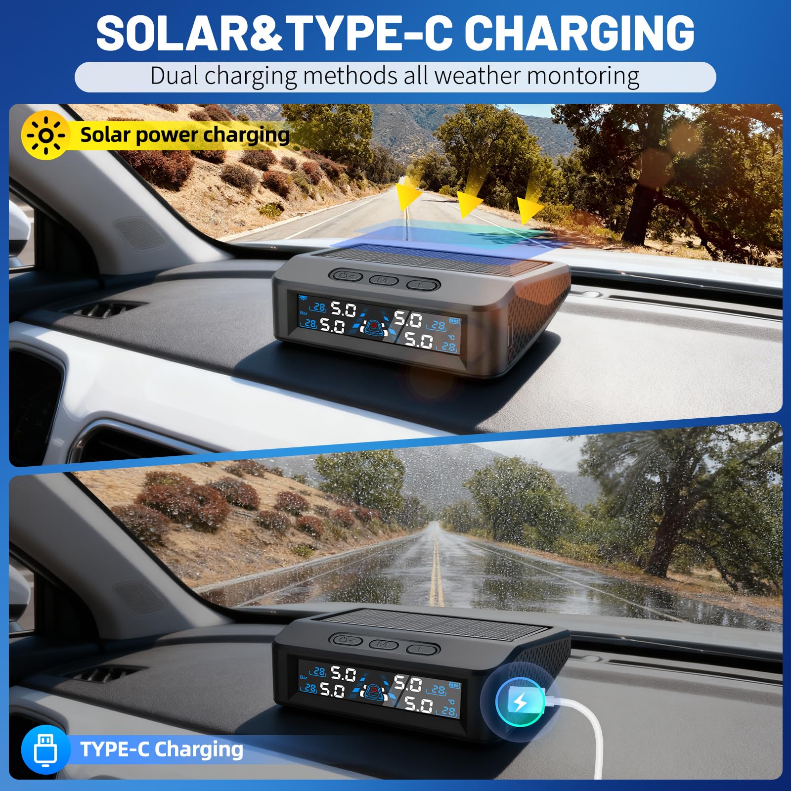 MANOMETRE,One set-China--Système de surveillance de pression de voiture à énergie solaire