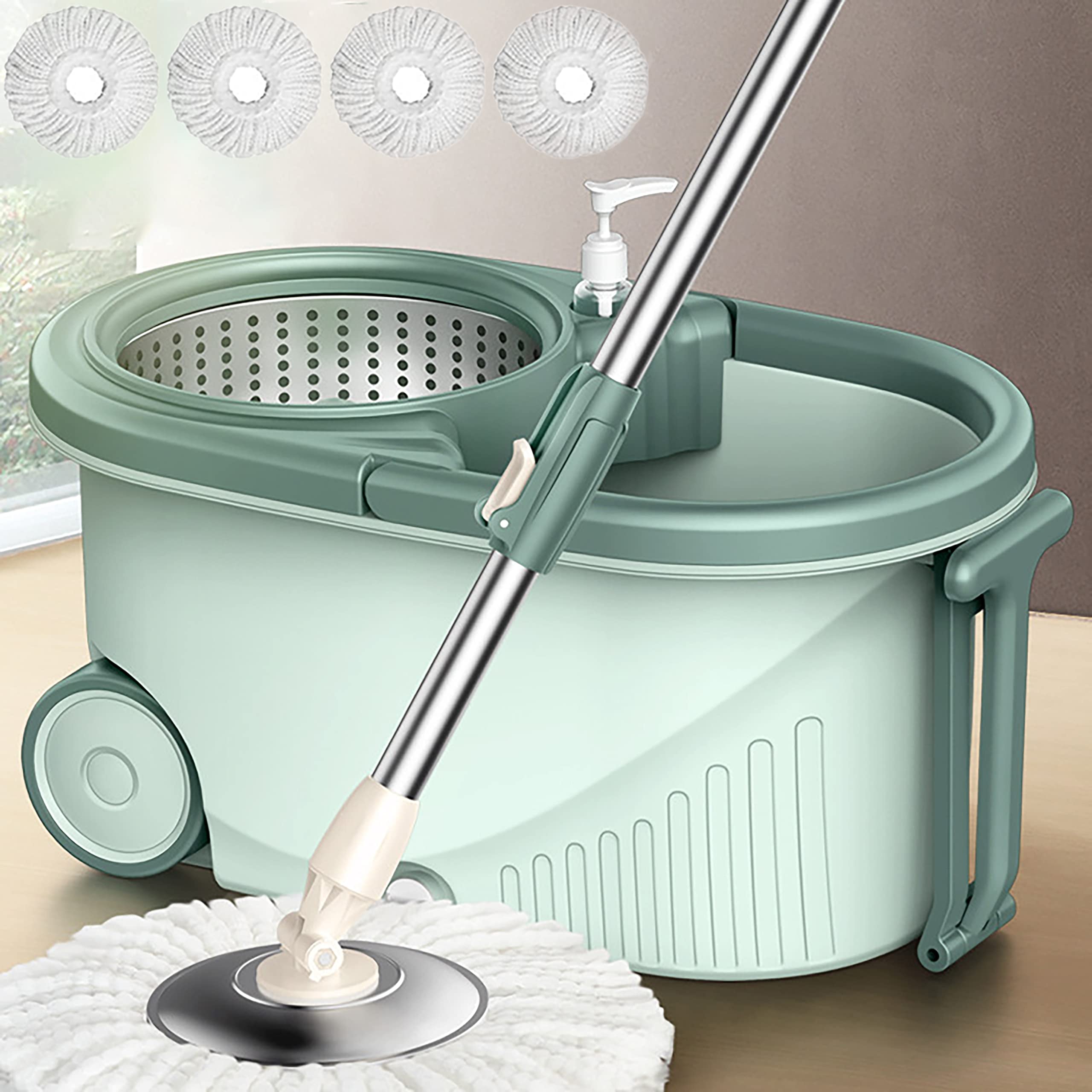 dreamons linkSpinning Mop and Bucket Set Multi-Color 360° Modern Spin wash Mop Bucket with Steel Drum Adjustable Handle for Floor Cleaning Squeeze Mop Cleaner Mop Stainless Steel