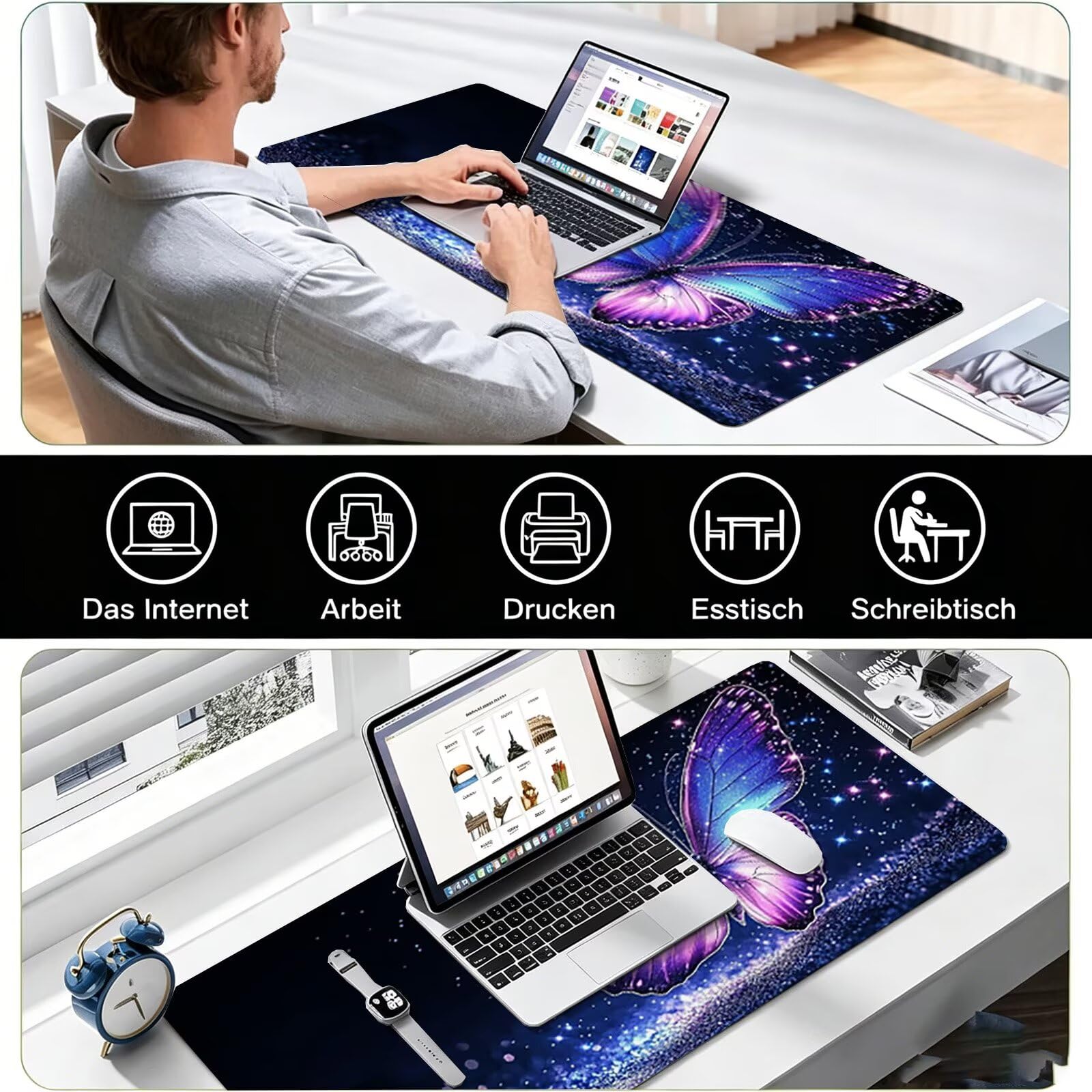 Tappetino Mouse Gaming, 1200x600mm Tappetino Mouse XXL nero 0c0-272 | Mouse Pad Grande, Ottimizzato per i Sensori da Gioco, Migliora Precisione e Velocità, per Mac e PC, Farfalla