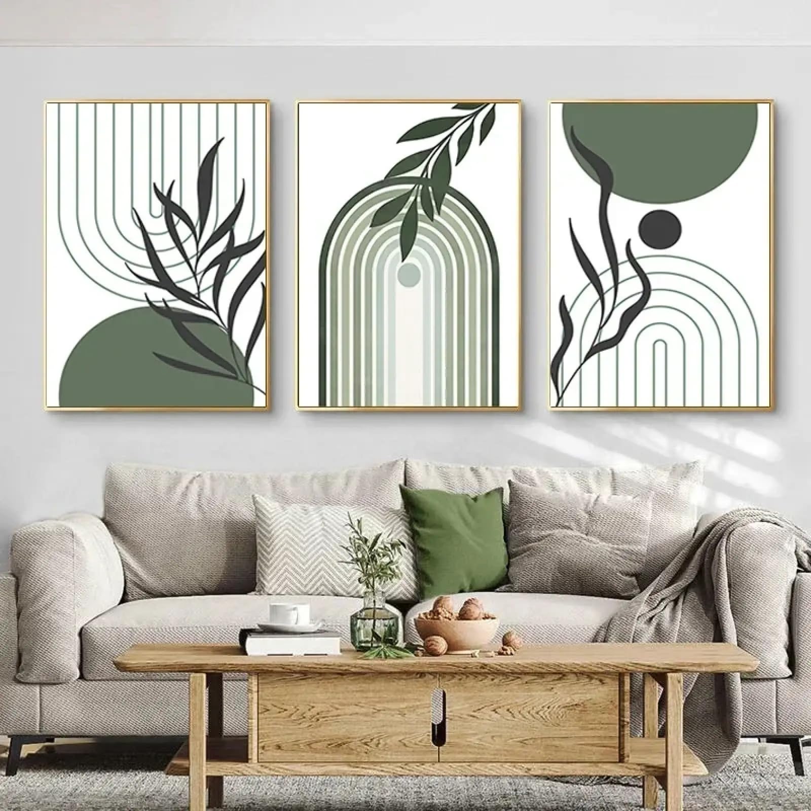 Impression sur toile de feuilles et géométrie nordique chic - 8