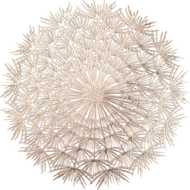 MI CASA Round Flower Placemats Set of 4, Gold PVC Hollow Table Mats Set Vinyl Heat Resistant Anti-slip and Washable Place Mats for Christmas, Wedding, Dinner Parties, Restaurant, Hotel