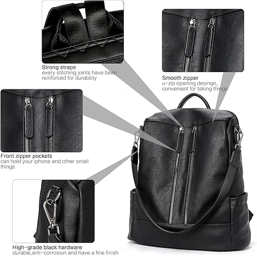 Miniatura 4 de BROMEN Mochila de cuero para mujer, bolso antirrobo, bolso de hombro a la moda, mochila para mujer