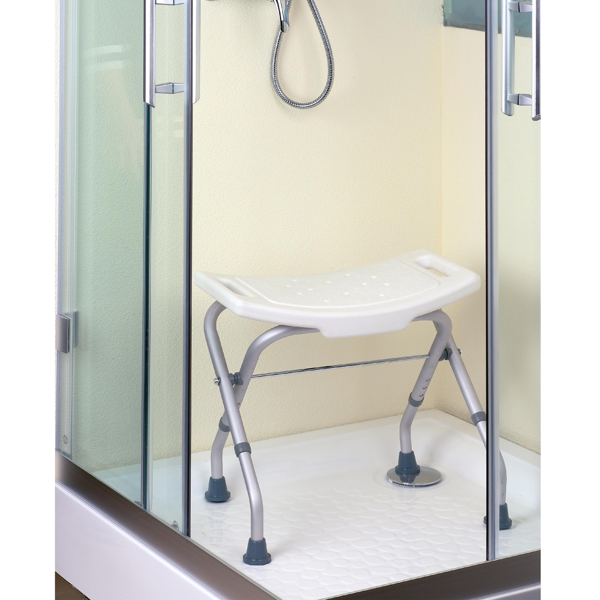 MSV - Tabouret de Douche Pliable Antidérapant - Rectangulaire - Max 120kg - Surface Antidérapante - Conçu pour Sécurité et Confort - Compact et Pratique - Blanc