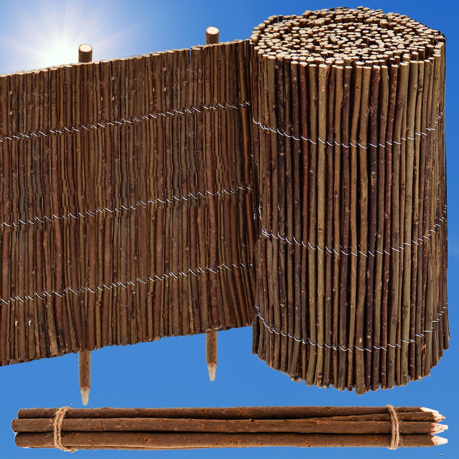 UrFence 300x40 Rouleau Jardin Bois - Bordure a Planter Flexible - Bordure Pelouse en Osier - Petite Barrière de Parterre - Bordurette de Massif - Cloture de Separation - Barriere Terrasse