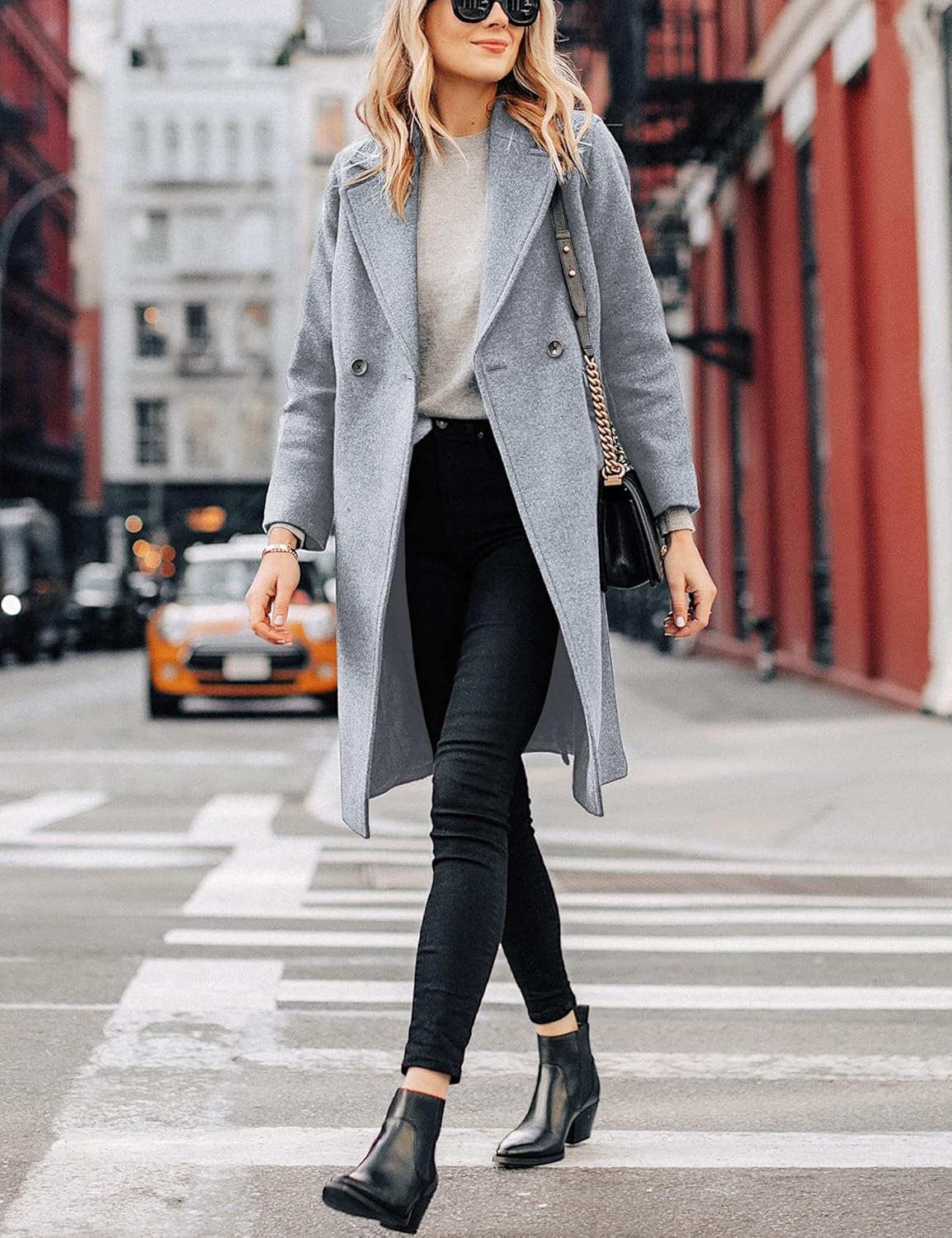 Hooever Women's Winter Wool Coat Casual Notch Lapel Single-Breasted Peacoat - Image 6