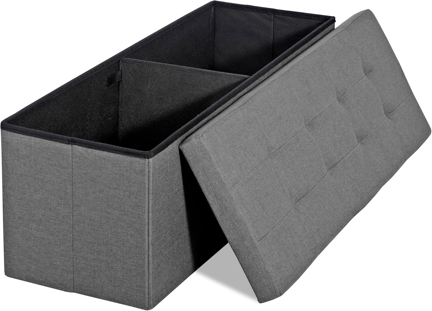 SUPER DEAL 43 Inches Folding Storage Ottoman Bench, Foot Rest with Divider Foam Padded Seat Large Storage Chest Long Box for Living Room Bedroom Entryway, 660 lbs Capacity, Light Grey