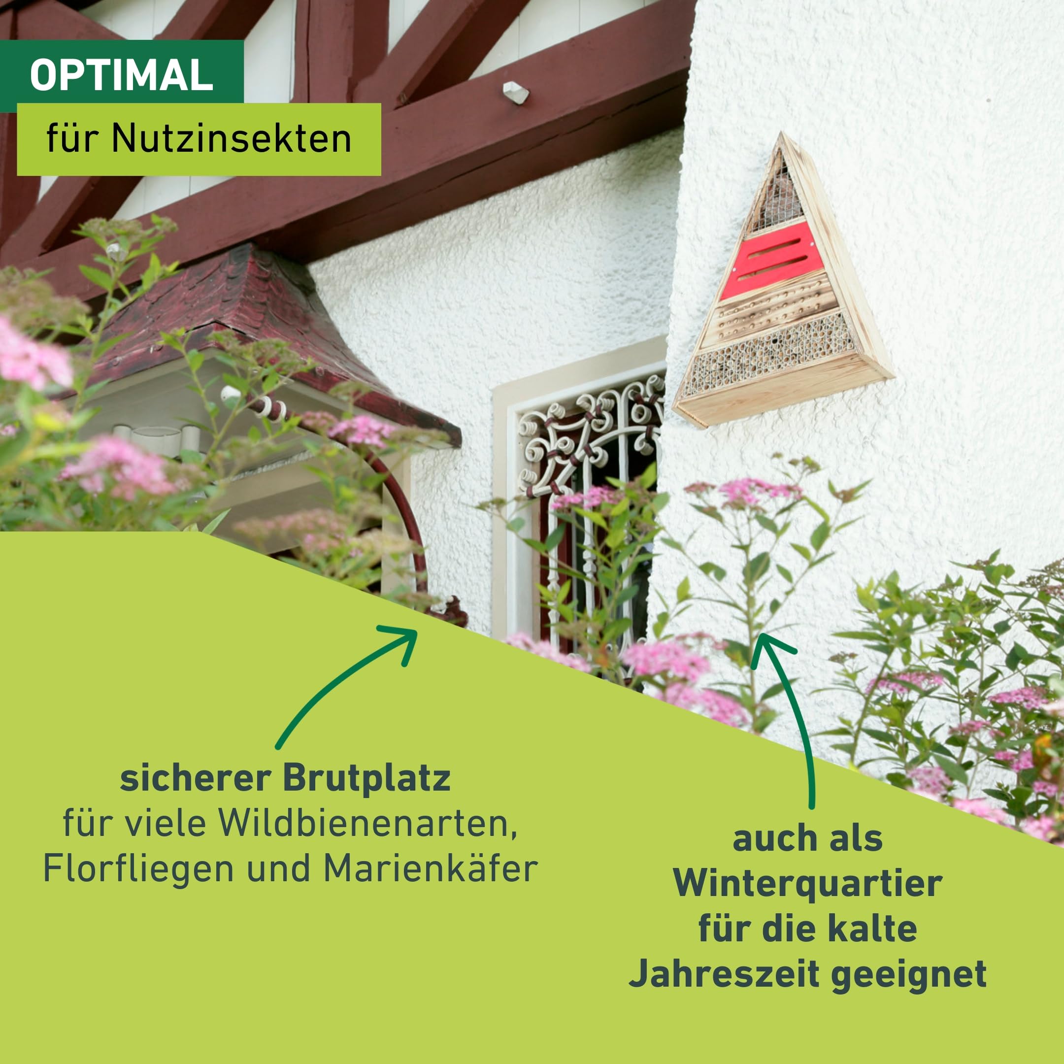 Windhager Insektenhotel Trigon, Insektenhaus Nistplatz Brutplatz, Schutz für viele nützliche Insekten, Mehrfarbig, 9,5 x 36 x 48 cm