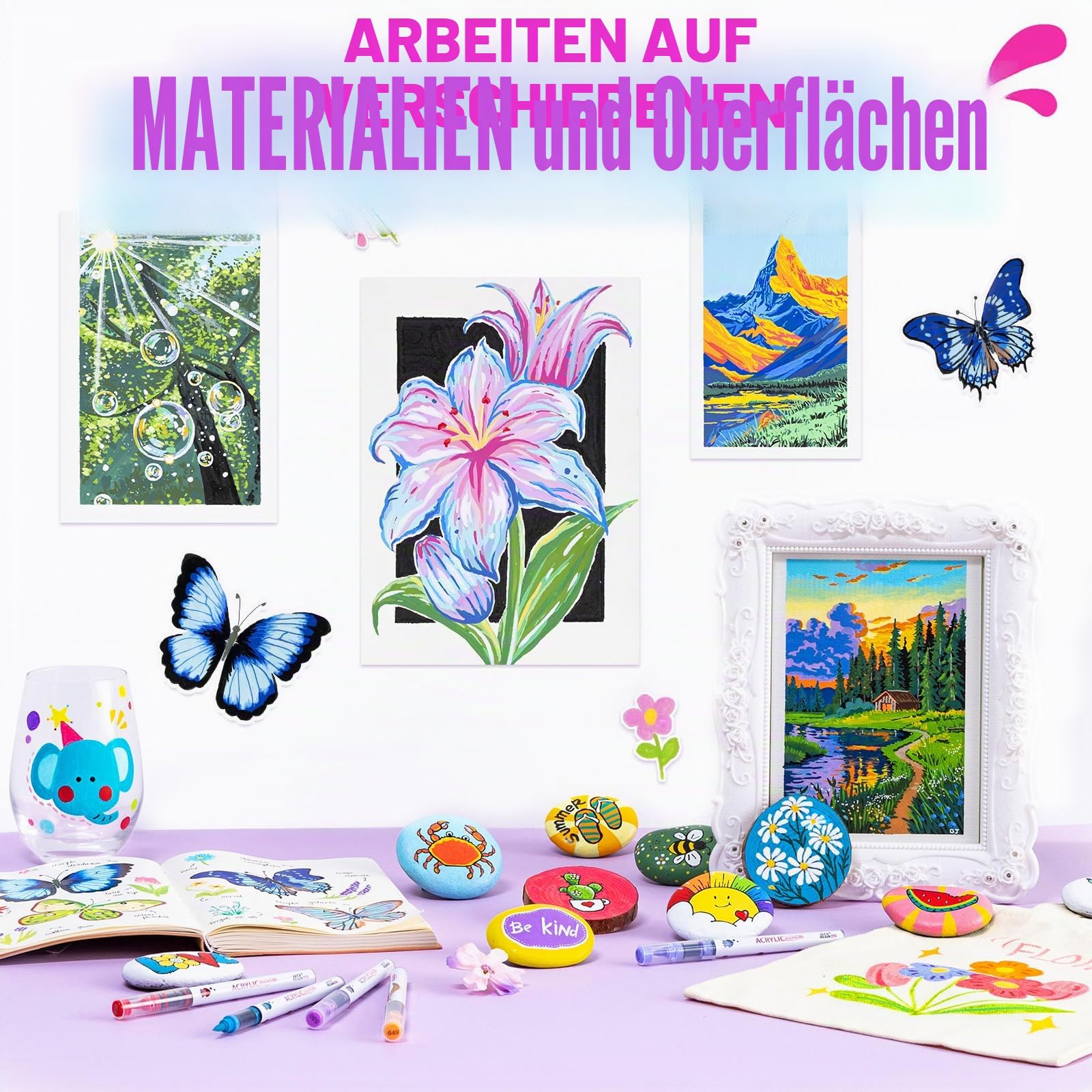 LET'S RESIN 36 Farben Marker Acrylstifte, wasserfes mit Doppelspitze (feine Spitze und Pinsel), für Steine Holz Glas Papier Leinwand Geschenkekarte DIY Fotoalben Kunststoff Stoff Becher