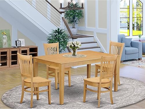 Miniatura 5 de East West Furniture Capri - Juego de habitación de 5 piezas que incluye una mesa de cocina rectangular y 4 sillas de comedor, CAVA5-OAK-W, roble