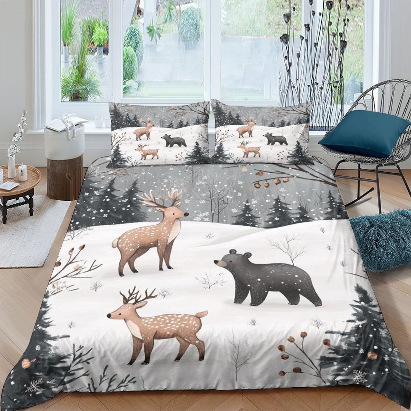 Ctjqhvkz Style-7 3D Printed Forest Deer Fitted Sheet Microfiber Soft Breathable Bear Mattress Cover Bedroom Decor Protector Single（135X200cm）