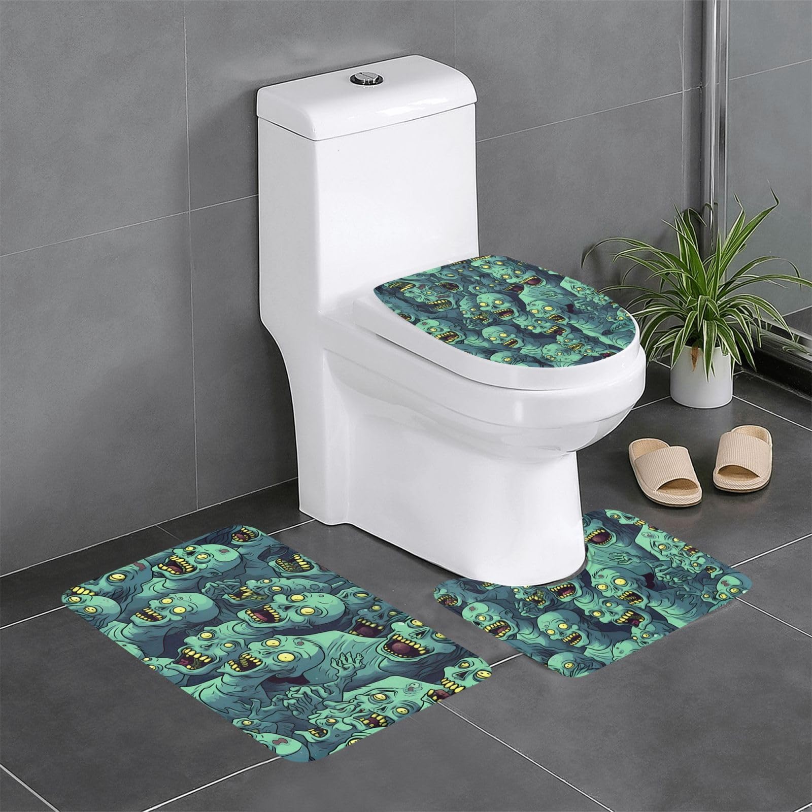 Tapis de salle de bain zombie imprimé en lot de 3 pièces confort