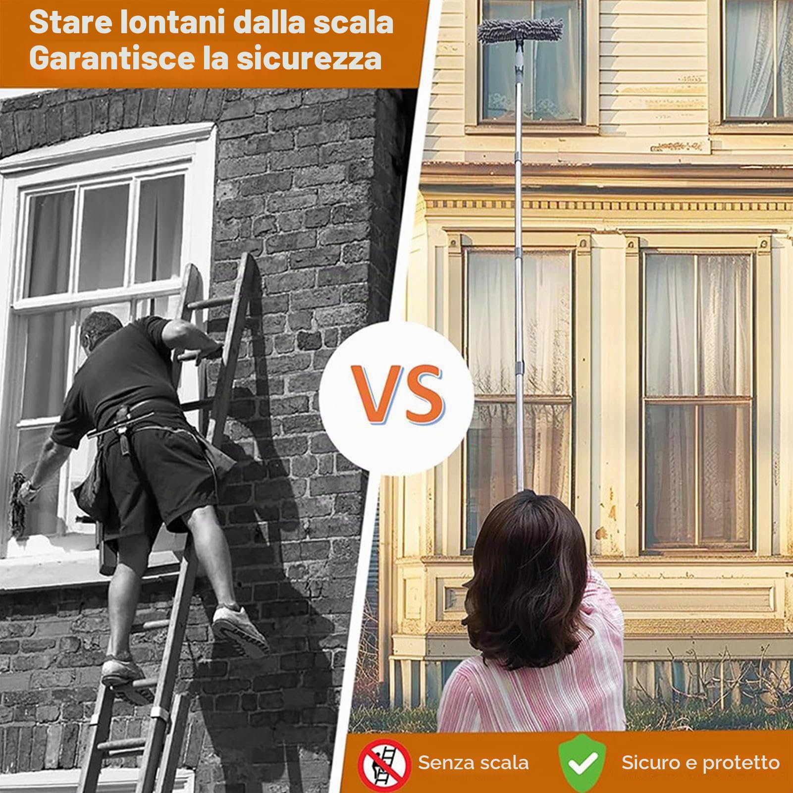 Spolverino Telescopico Ultra Sottile Telescopico Pulizia Soffitti Testine Intercambiabili Asta Allungabile Ragnatele Pavimenti Finestre Casa Ufficio Spolverino Microfibra Lavabile
