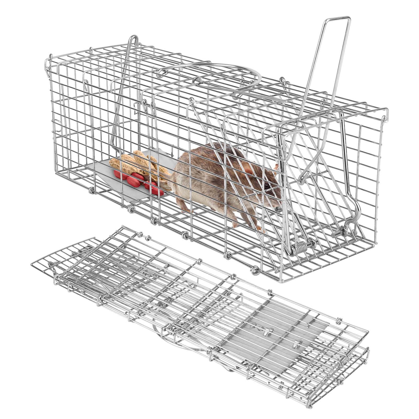 Zorpupoa Humane Rat Trap, Foldable Heavy Duty Mouse Cage, Live Rodent Trap Cage with Detachable L Shaped Rod for Indoor Outdoor Small Animals (14.37x5.11x8.66in)