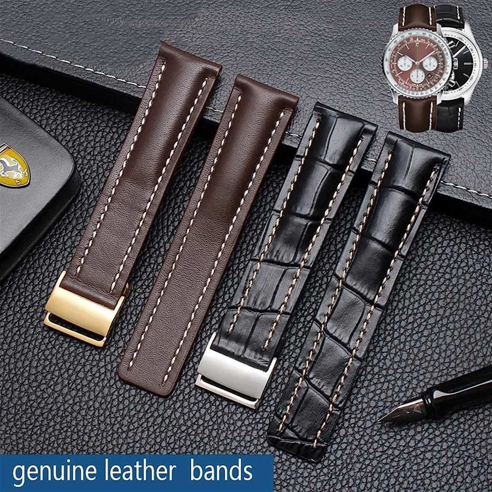 Cinturino in vera pelle di mucca per orologio Breitling Band con fibbia di distribuzione WatchBands braccialetto 22mm 24mm