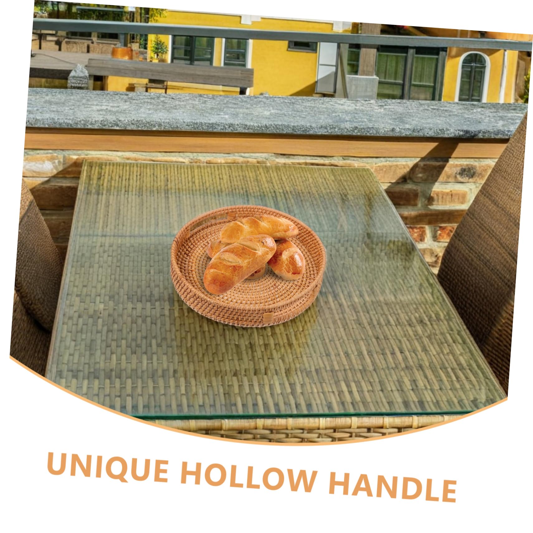 COLLBATH Rund Gewebtes Rattantablett mit Hohlen Griffen Leichter Tragbarer Brotkorb und Obstkorb aus Natürlichem Rattan für Wohnzimmer und Outdoor Rustikaler Charme