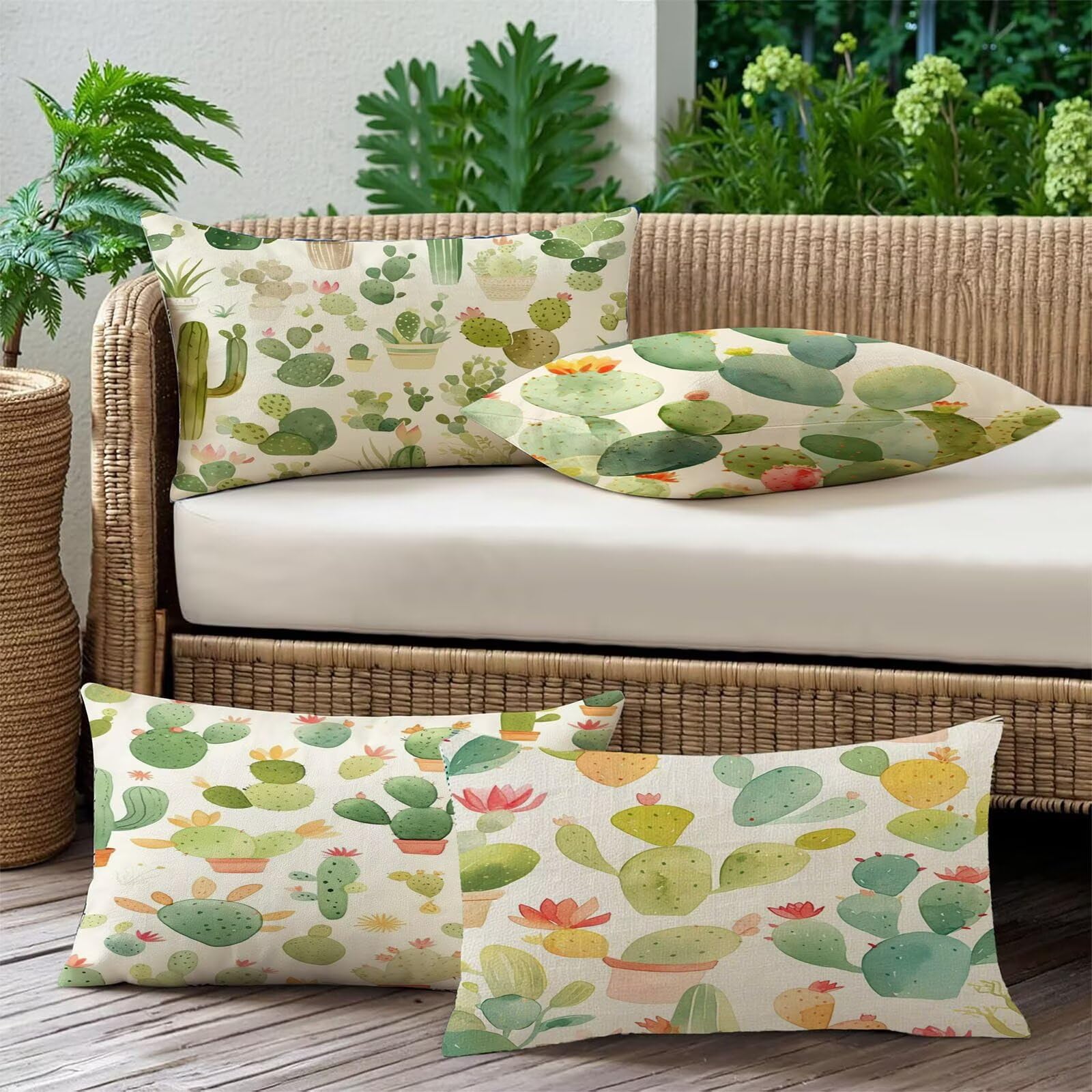 Generisch Outdoor Kissen Wetterfest 70x90cm Beige Dekokissen Kissenbezüge Kaktus Kissenhülle Sommer Sofakissen für Wohnzimmer Schlafzimmer Garten Dekorative 4er Set. R-5914
