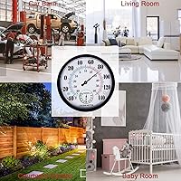 Vista 3 de Termómetro para interiores y exteriores, termómetro de pared grande-higrómetro, impermeable, no requiere batería (negro)