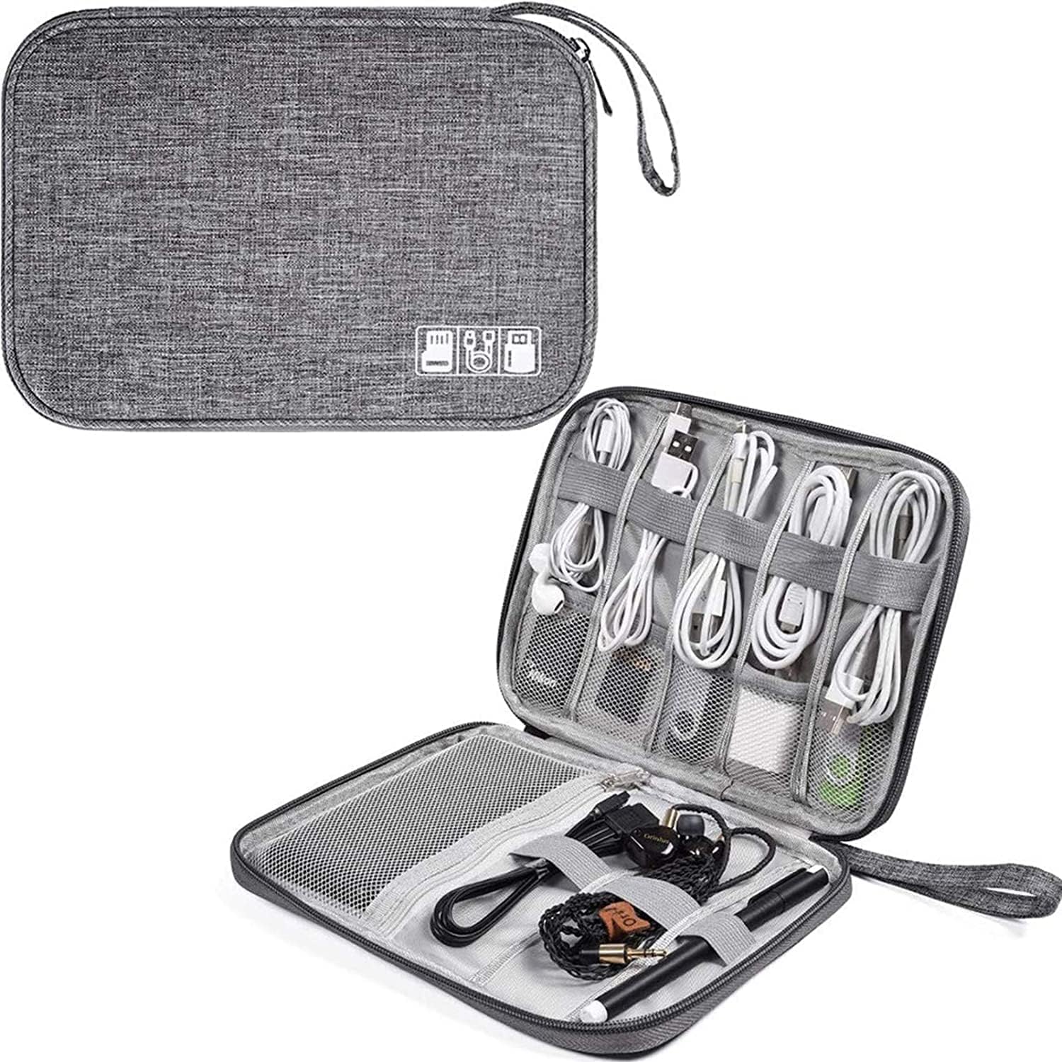 AASAISH Travel Cable Accessories Bag Double Layer Electronics Organizer Portable Storage Case for Cables/Mouse/Earphone/Students Card, Charger, Adapter, Power Bank, Hard Drives (GREY DORI)-image-39