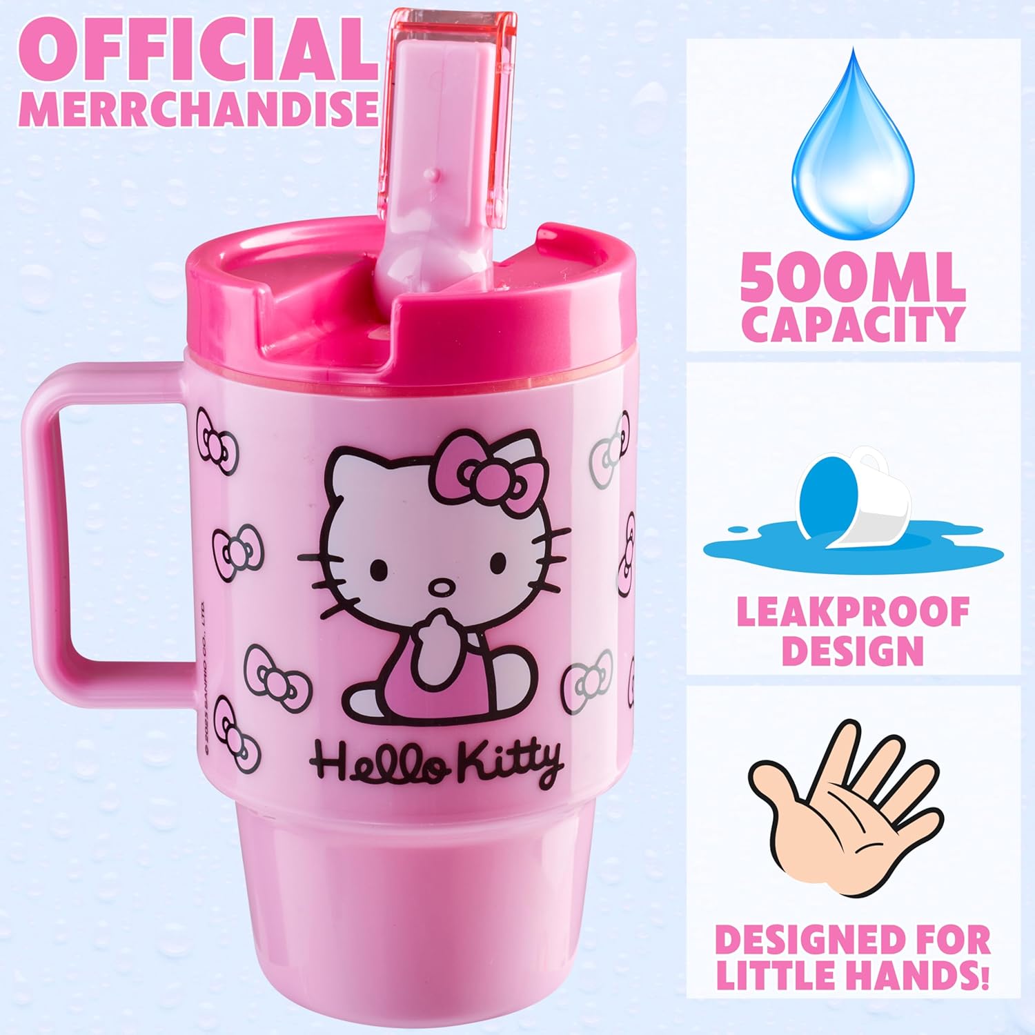 Get Trend Hello Kitty Sanrio Kids Water Bottle with Straw 16.9 oz BPA Free Leakproof Plastic Cup with Lid Handle Kawaii Tumbler Gifts for Kids (Pink Hello Kitty) - Image 2