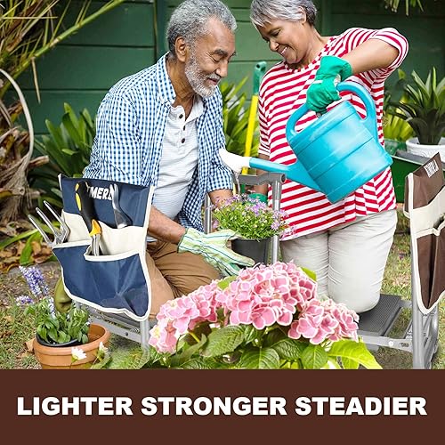 Miniatura 2 de Aimerla Asiento de rodillas plegable de jardín resistente almohadilla de rodillas ampliada y gruesa mejorada Taburete de jardín con grandes bolsas