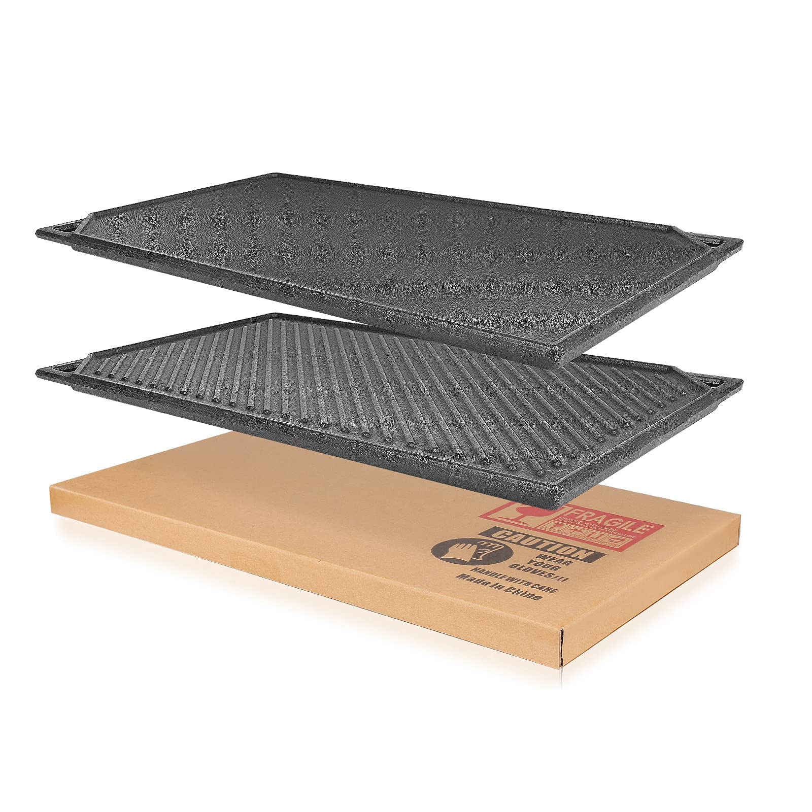 GFTIME Plaques de cuisson en fonte - 41,8 x 24 cm - Pour four, cuisinière et barbecue, barbecue à charbon de bois - Plaque de cuisson réversible 2 en 1-1 paquet