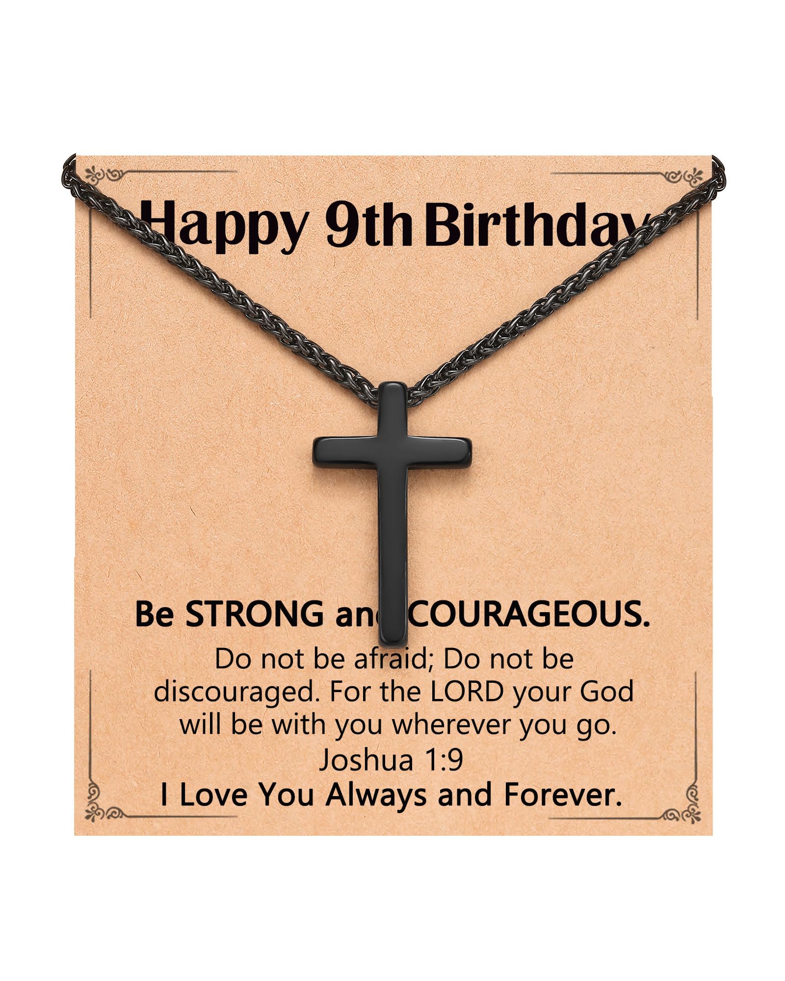 Birthday Gift Cross Necklace for Boy 8–30 Year Old with Joshua Card
