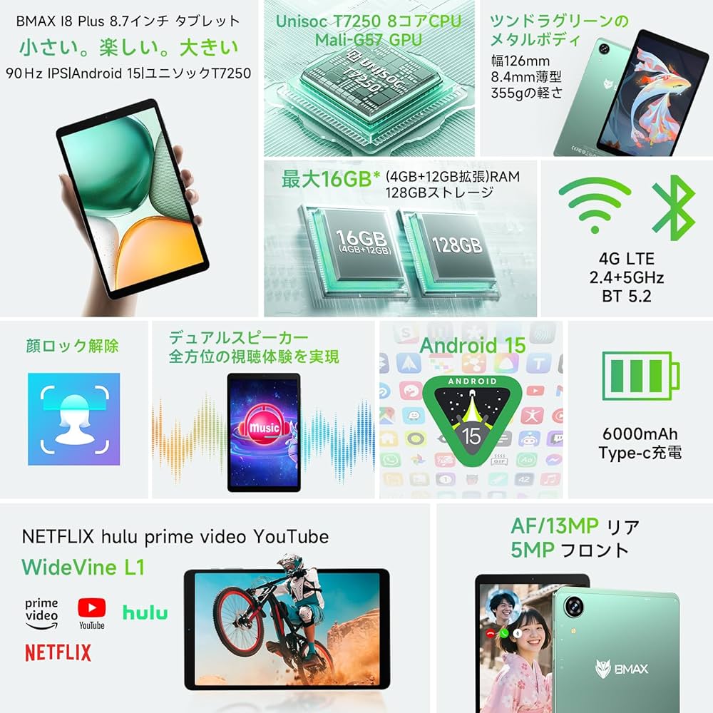 【タブレット 8インチ Wi-Fi/SIM通話モデル】Bmax I8 Plus 楽天市場】【タブレット 8.7インチ Wi-Fi/SIM通話モデル】Bmax