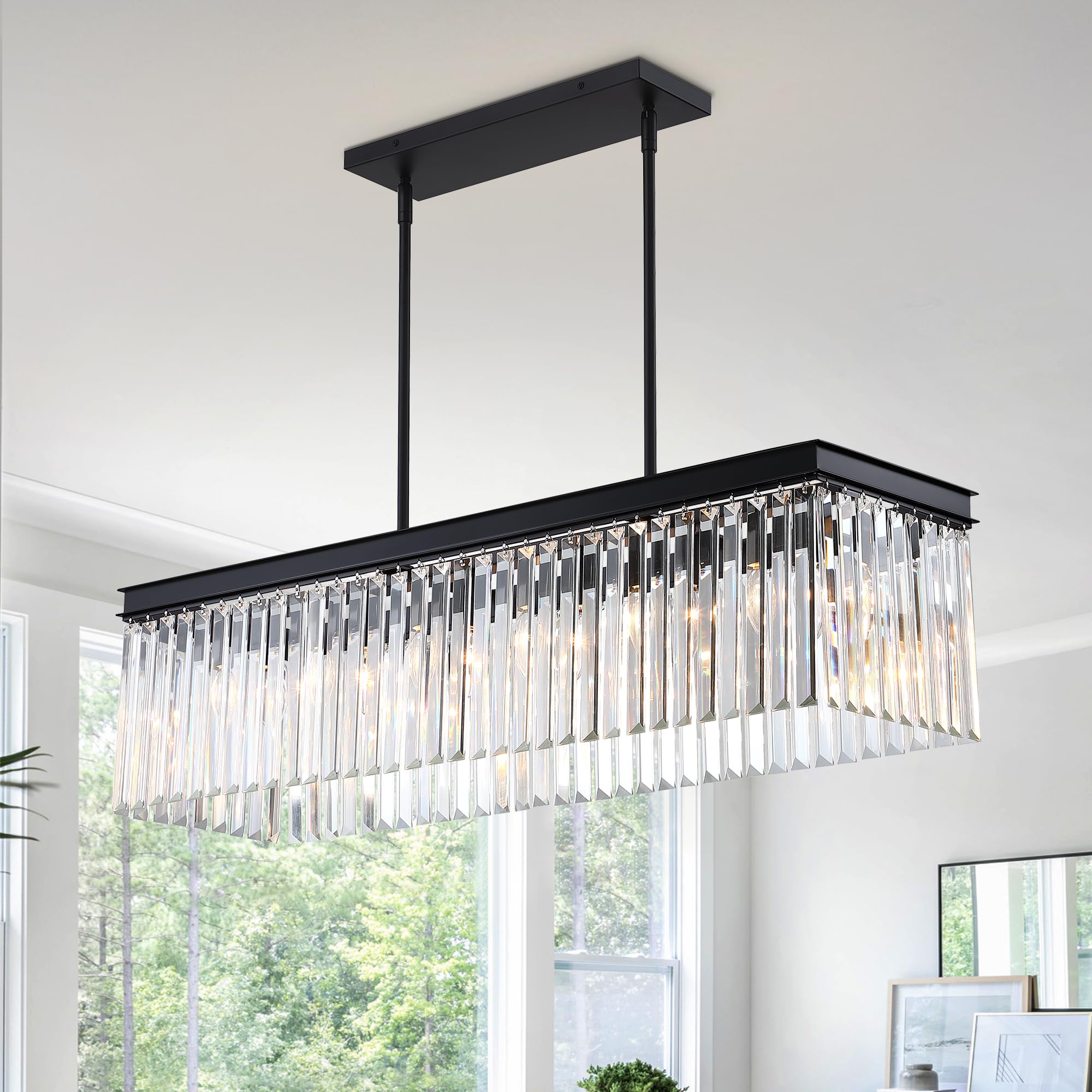 pasentel Rectangle Crystal Chandelier, 6-Light Modern Large